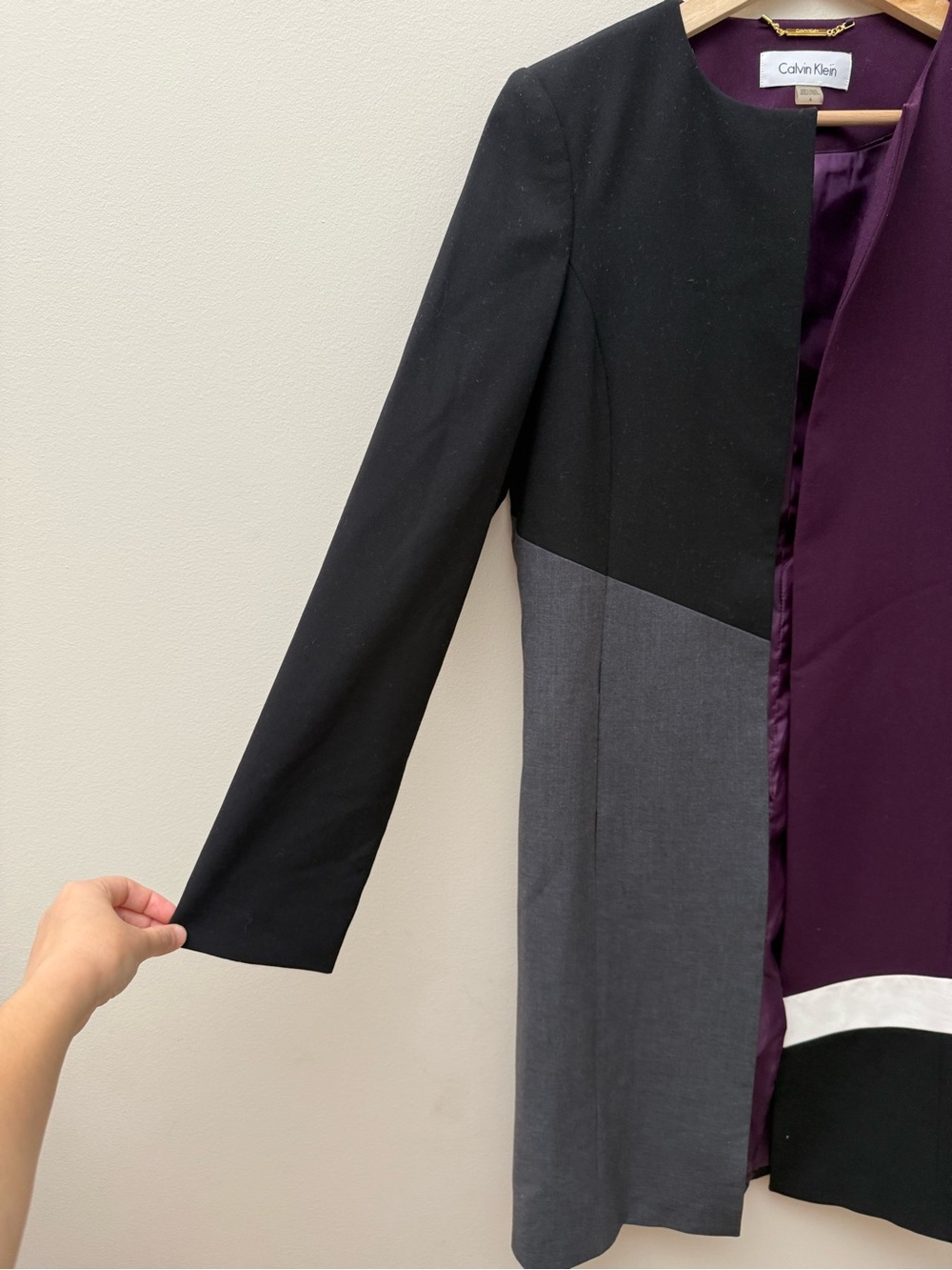Calvin Klein Plum, Black & White Colorblock Longline Coat - Picture 5 of 10